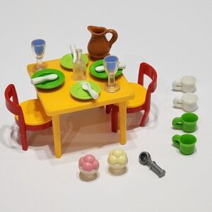 Playmobil Square Table Chairs Food Cups‎ Plates Doll House Replacement Parts Lot